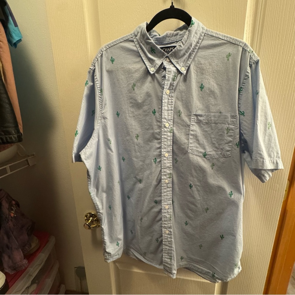Chaps Light Blue Shirt with Cactus Design